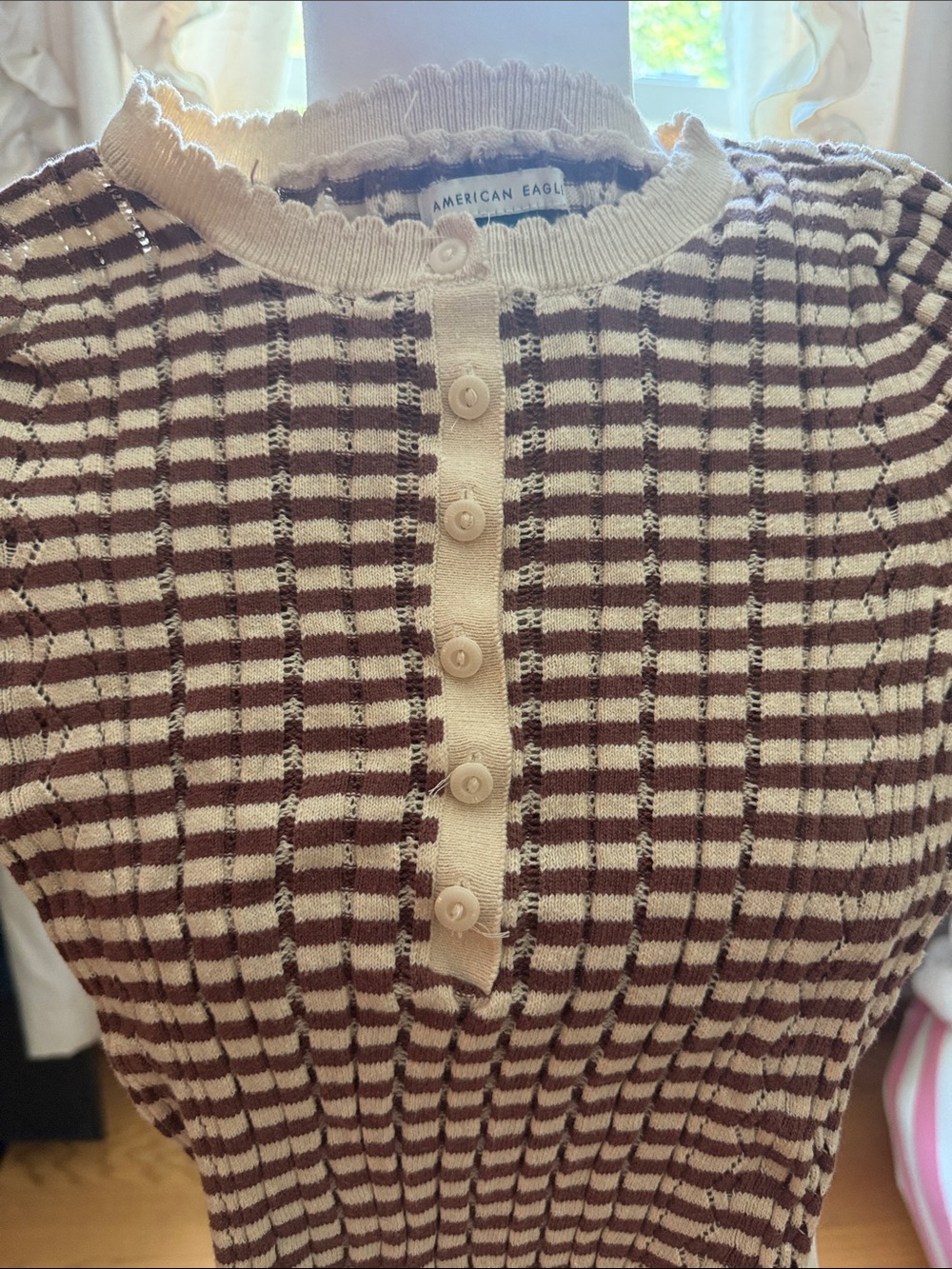 American Eagle Outfitters Striped Knit Cardigan - Cream & Brown